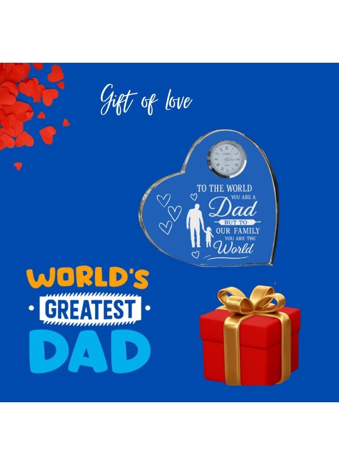 Fathers Day Heart-Shaped Crystal Glass Clock Keepsake|Elegant Display For Home&Office|Thoughtful Gift For Fathers Day|Son&Daughter Gift To Father