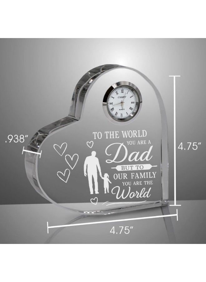 Fathers Day Heart-Shaped Crystal Glass Clock Keepsake|Elegant Display For Home&Office|Thoughtful Gift For Fathers Day|Son&Daughter Gift To Father