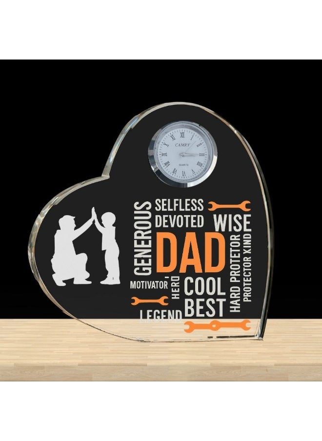 Fathers Day Heart-Shaped Crystal Glass Clock Keepsake|Elegant Display For Home&Office|Thoughtful Gift For Fathers Day|Son&Daughter Gift To Father
