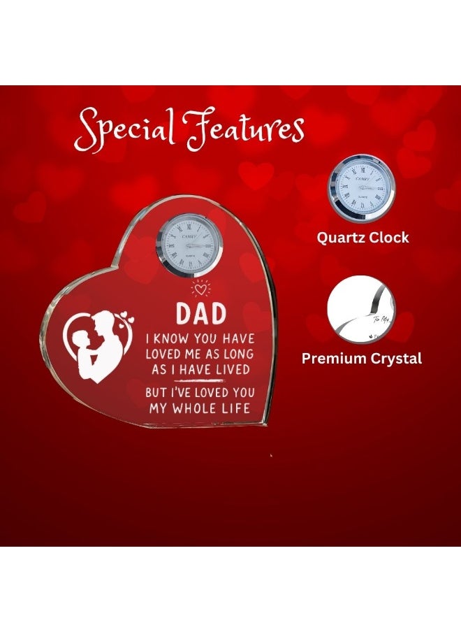 Fathers Day Heart-Shaped Crystal Glass Clock Keepsake|Elegant Display For Home&Office|Thoughtful Gift For Fathers Day|Son&Daughter Gift To Father