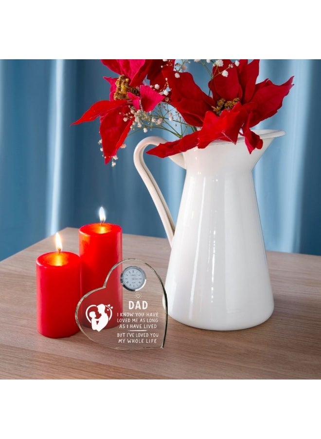Fathers Day Heart-Shaped Crystal Glass Clock Keepsake|Elegant Display For Home&Office|Thoughtful Gift For Fathers Day|Son&Daughter Gift To Father