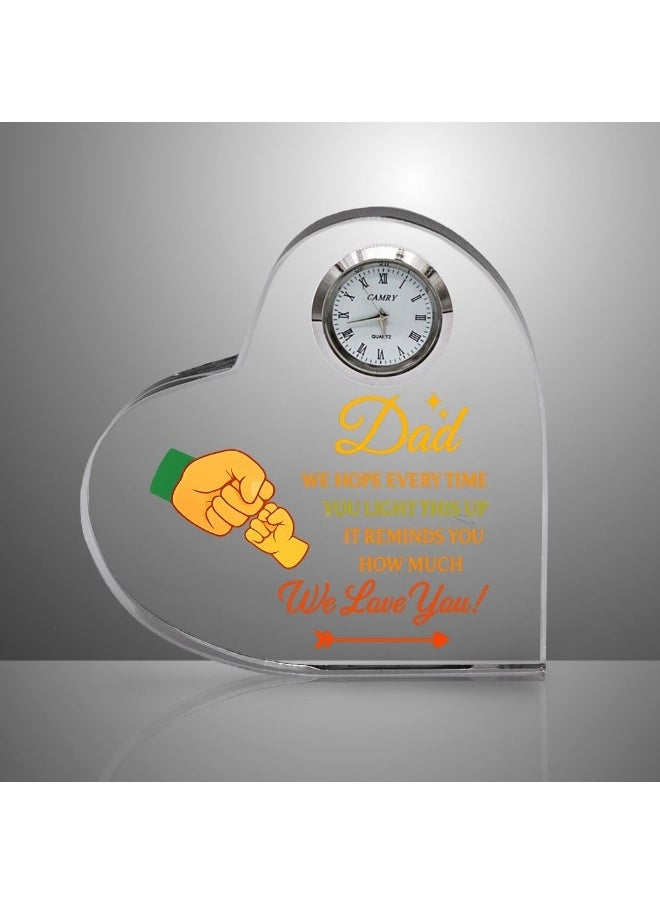 Fathers Day Heart-Shaped Crystal Glass Clock Keepsake|Elegant Display For Home&Office|Thoughtful Gift For Fathers Day|Son&Daughter Gift To Father