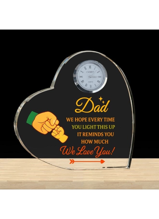 Fathers Day Heart-Shaped Crystal Glass Clock Keepsake|Elegant Display For Home&Office|Thoughtful Gift For Fathers Day|Son&Daughter Gift To Father