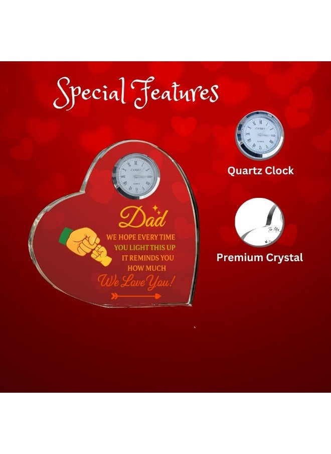 Fathers Day Heart-Shaped Crystal Glass Clock Keepsake|Elegant Display For Home&Office|Thoughtful Gift For Fathers Day|Son&Daughter Gift To Father