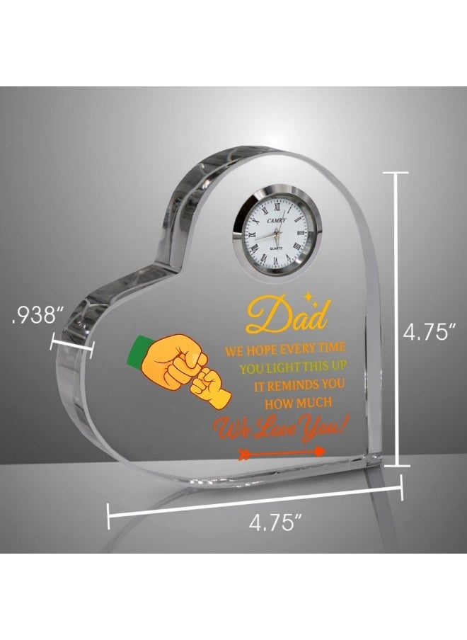 Fathers Day Heart-Shaped Crystal Glass Clock Keepsake|Elegant Display For Home&Office|Thoughtful Gift For Fathers Day|Son&Daughter Gift To Father