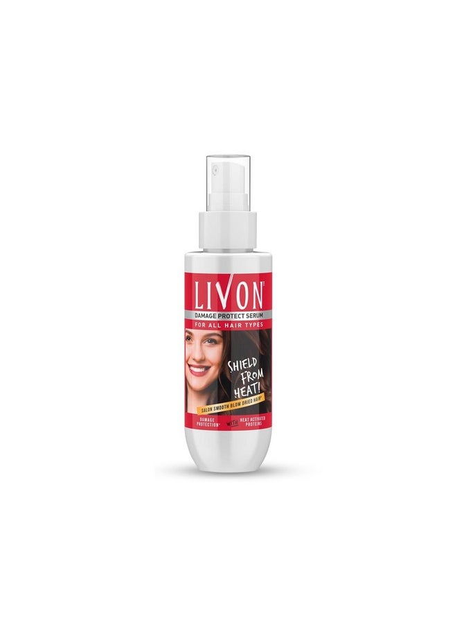 Livon Damage Protect Serum For Unisex Protection Upto 250°C & 2X Less Hair Breakage With Heat Activated Proteins, 3.3 fl oz