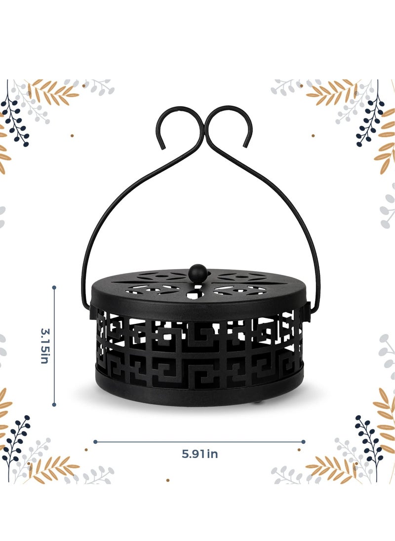 Retro Portable Mosquito Coil Holder with Handle, 2 Pcs Fireproof Incense Burner for Indoor Outdoor Use