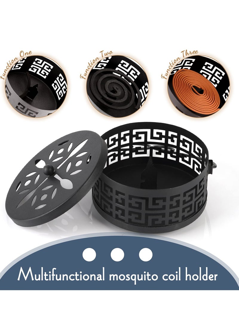 Retro Portable Mosquito Coil Holder with Handle, 2 Pcs Fireproof Incense Burner for Indoor Outdoor Use