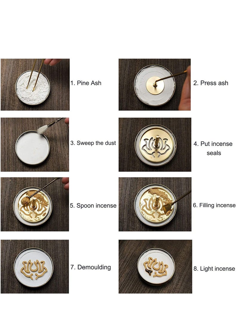 11 Pcs/Set Brass Incense Making Kit Incense Mold Tool, DIY Backflow Tower Incense Cone Molds,Spoon, Press, Shovel, Brush, Bottle Ideal for Yoga Meditation Home Fragrance