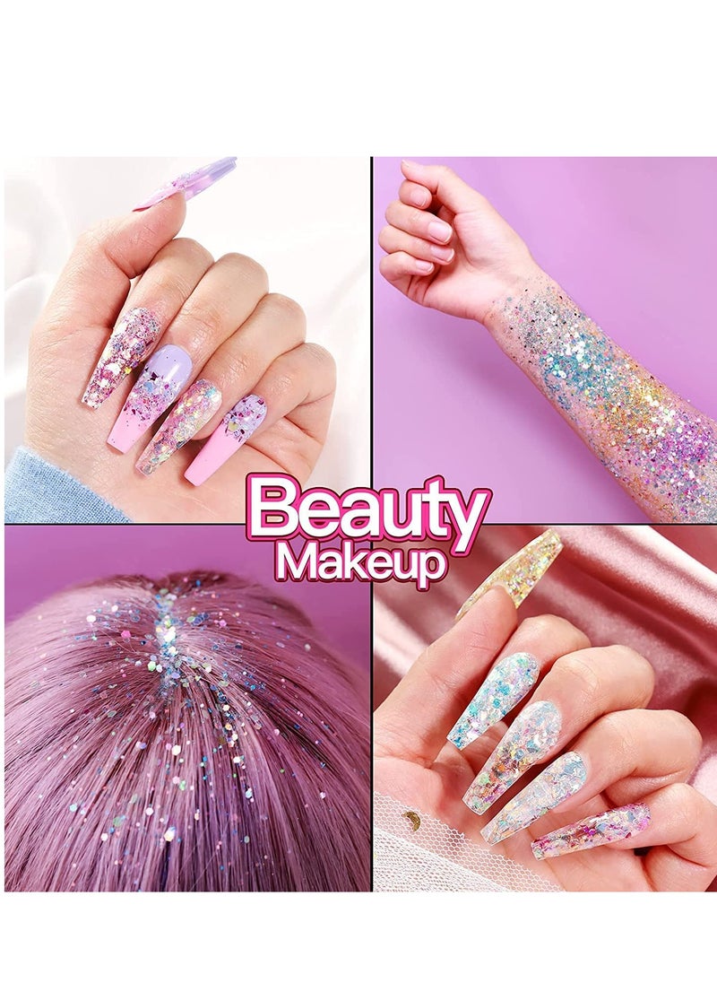 Chunky Glitter Set of 24 Colors Holographic Craft Face Eye Hair Body Nail Bulk Iridescent Sparkle Sequin Flake