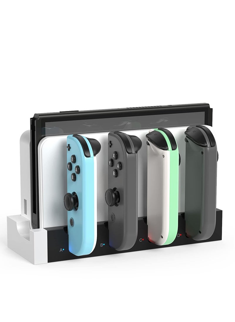 Joy-Con Charger for Nintendo Switch OLED Model, for Nintendo Switch Charger, Compatible with Joy Con Charger for Switch & OLED Model Version, USB Charging Dock Station Stand with Indicator - White