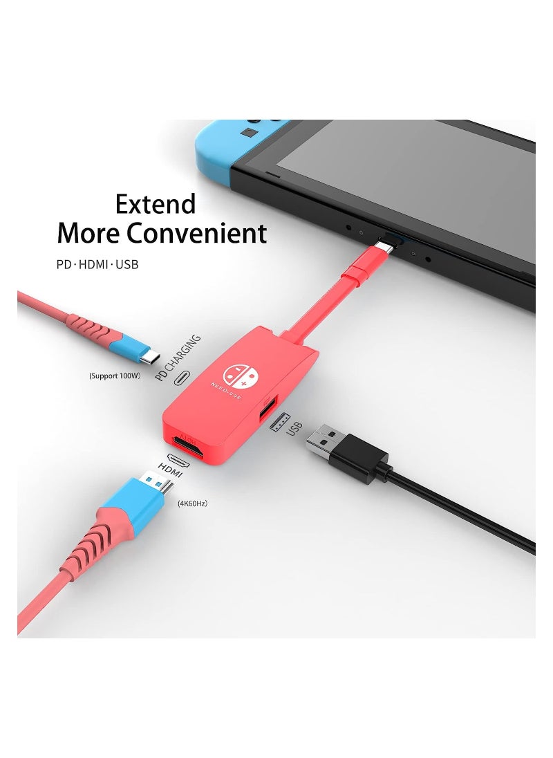 Switch HDMI Dock Adapter for Nintendo, Mini Portable USB-C to 4K HDMI TV Dock Charging Docking Station Base Adapter Hub, Compatible Suitable Switch OLED/MacBook/Laptop/iPad (Red)