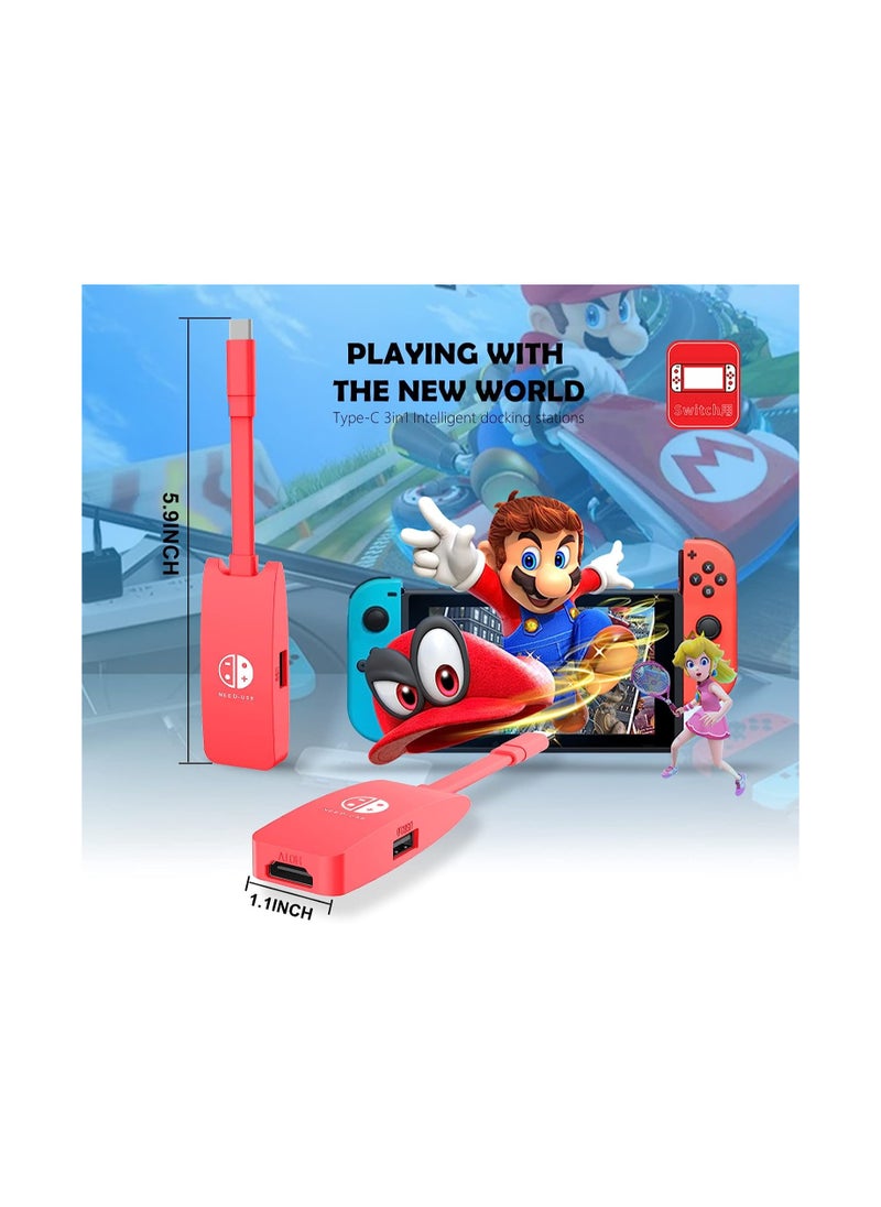 Switch HDMI Dock Adapter for Nintendo, Mini Portable USB-C to 4K HDMI TV Dock Charging Docking Station Base Adapter Hub, Compatible Suitable Switch OLED/MacBook/Laptop/iPad (Red)