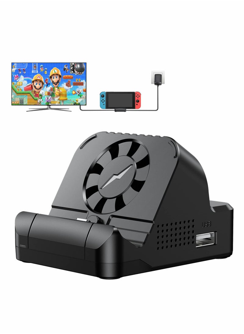 Portable TV Docking Station for Switch - Features PD Protocol, Cooling Fan, and USB 3.0 Port for Enhanced Performance and Convenience.