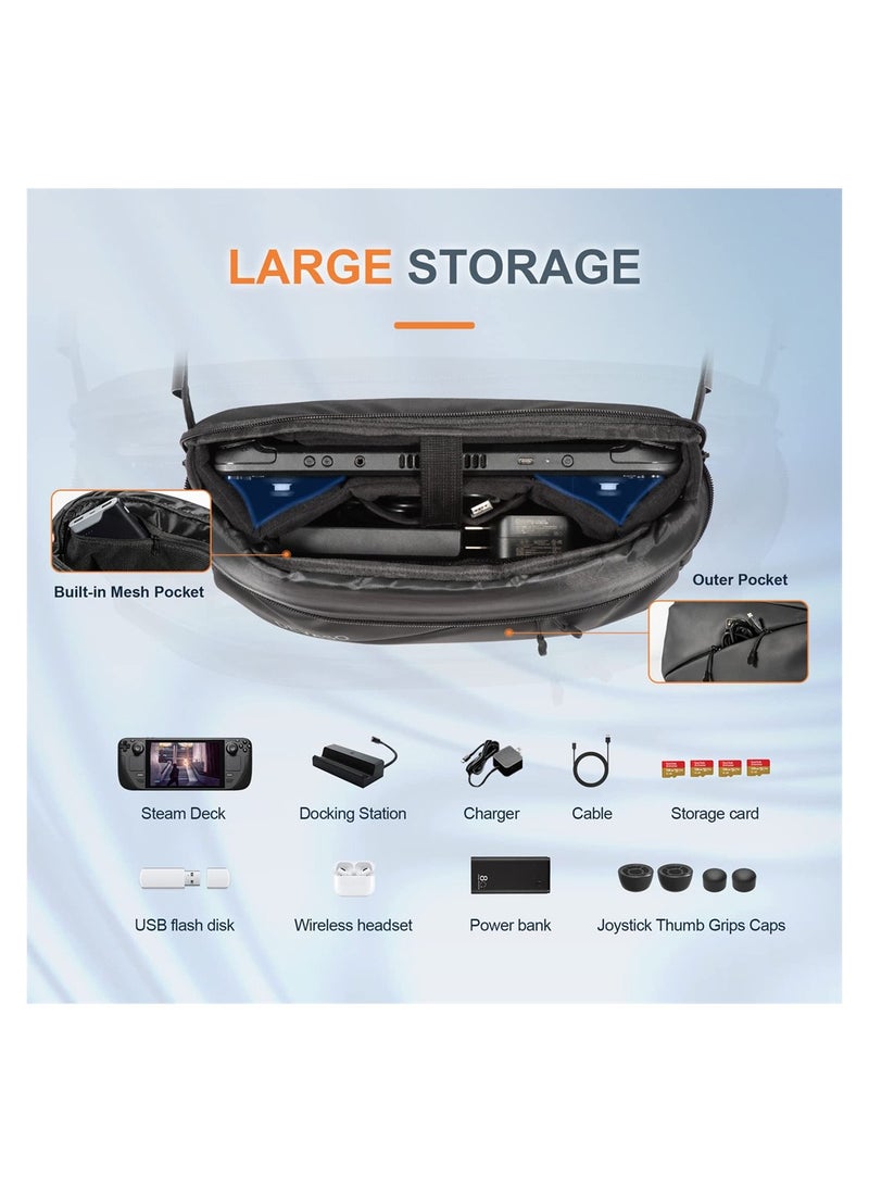 Portable Storage Case for Steam Deck ASUS ROG Ally Handheld Console and Accessories Lightweight MultiPocket Bag for Travel