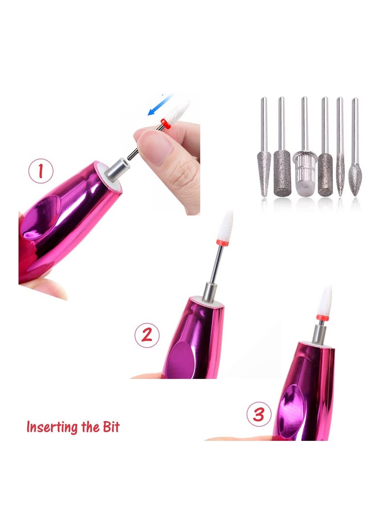 Electric Cordless Nail Drill Nail File Electric Acrylic Nail Kit Manicure Pedicure Set Rechargeable Nail Care Grinder Tool for Women and Girls,Efile Set with Nail Drill Bits Sanding Bands Dust Brush