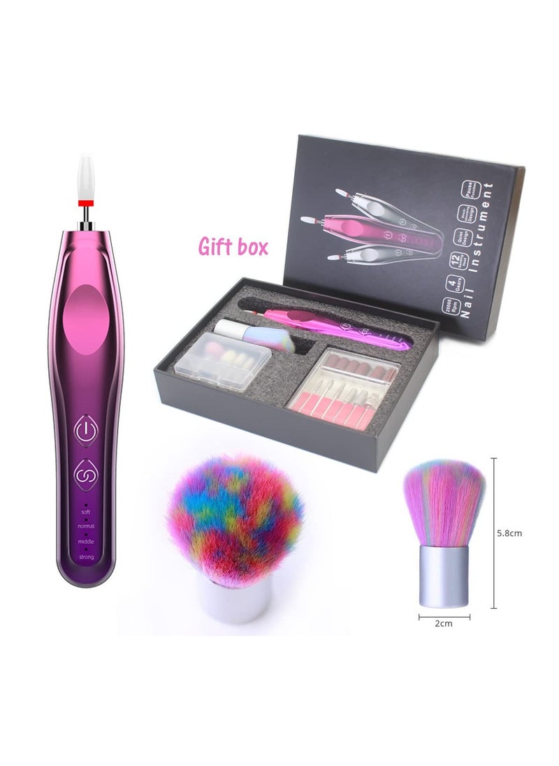 Electric Cordless Nail Drill Nail File Electric Acrylic Nail Kit Manicure Pedicure Set Rechargeable Nail Care Grinder Tool for Women and Girls,Efile Set with Nail Drill Bits Sanding Bands Dust Brush