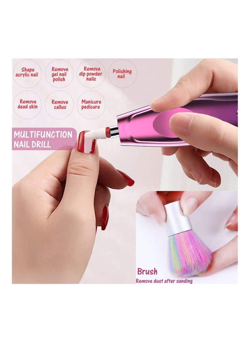 Electric Cordless Nail Drill Nail File Electric Acrylic Nail Kit Manicure Pedicure Set Rechargeable Nail Care Grinder Tool for Women and Girls,Efile Set with Nail Drill Bits Sanding Bands Dust Brush