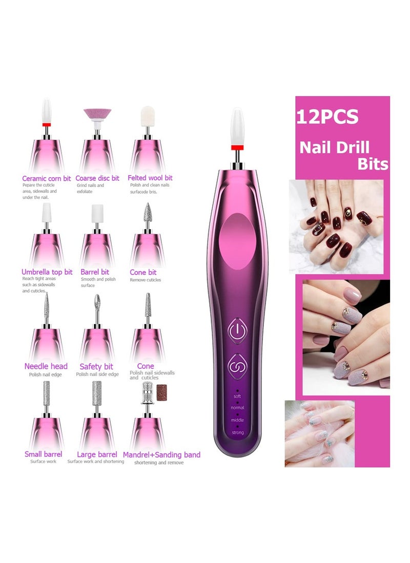 Electric Cordless Nail Drill Nail File Electric Acrylic Nail Kit Manicure Pedicure Set Rechargeable Nail Care Grinder Tool for Women and Girls,Efile Set with Nail Drill Bits Sanding Bands Dust Brush