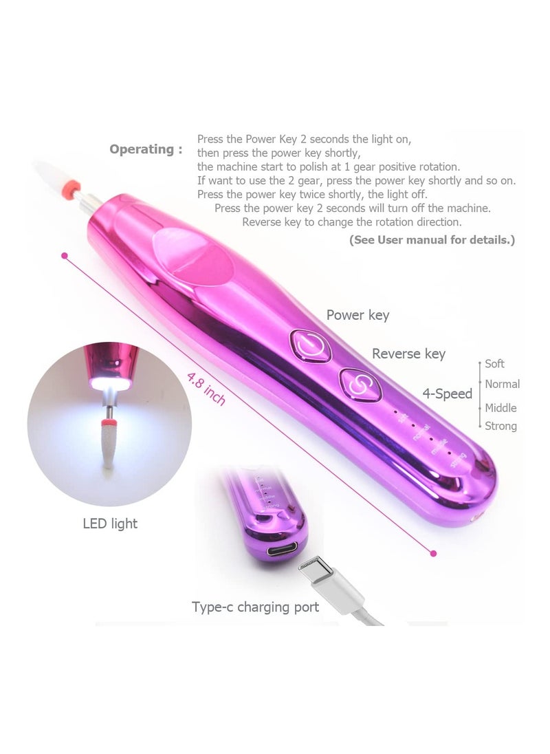 Electric Cordless Nail Drill Nail File Electric Acrylic Nail Kit Manicure Pedicure Set Rechargeable Nail Care Grinder Tool for Women and Girls,Efile Set with Nail Drill Bits Sanding Bands Dust Brush