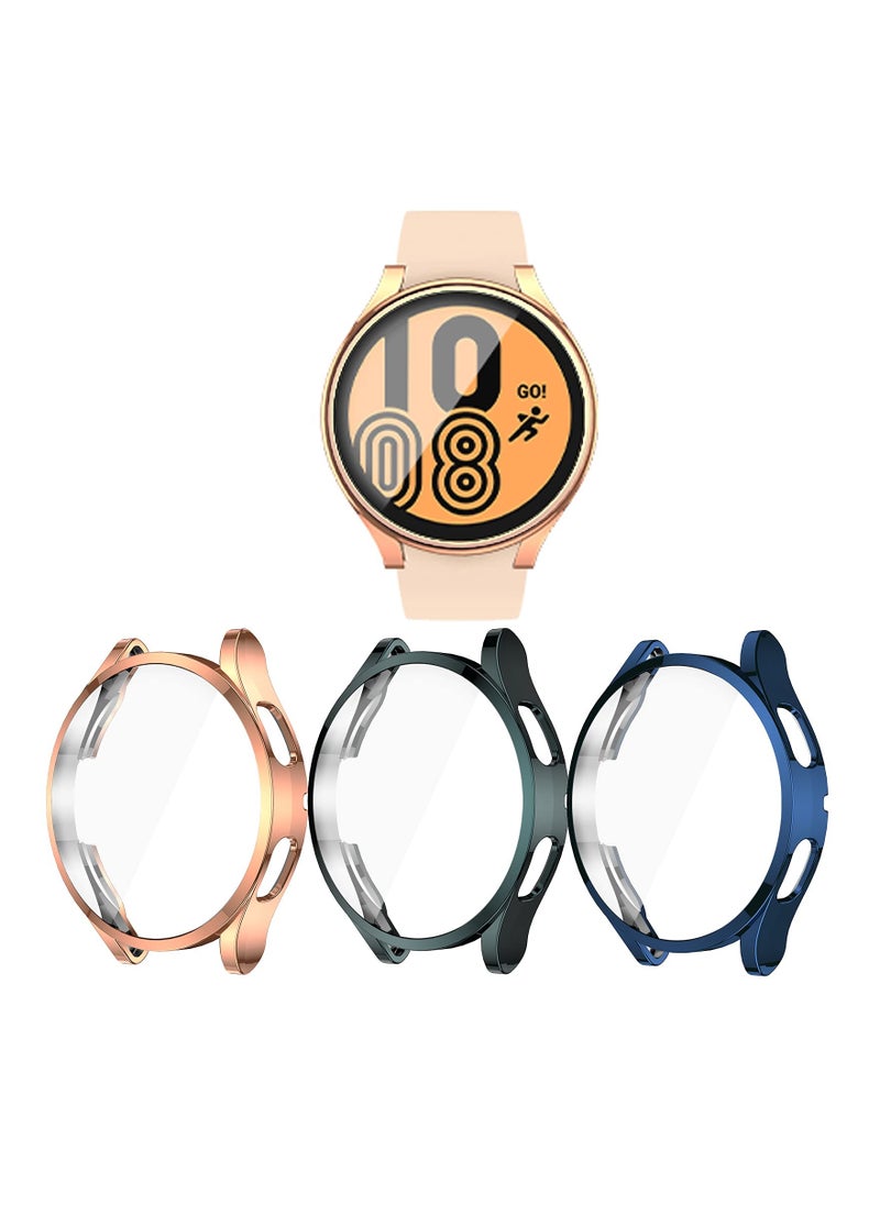 Case for Galaxy Watch 4 44mm, with Screen Protector, 3 Pack Soft TPU Slim Fit Full Ultra-Thin Scratch Resistant Bumper Simplicity Protective Cover for Samsung Galaxy Watch 4 44mm Accessories