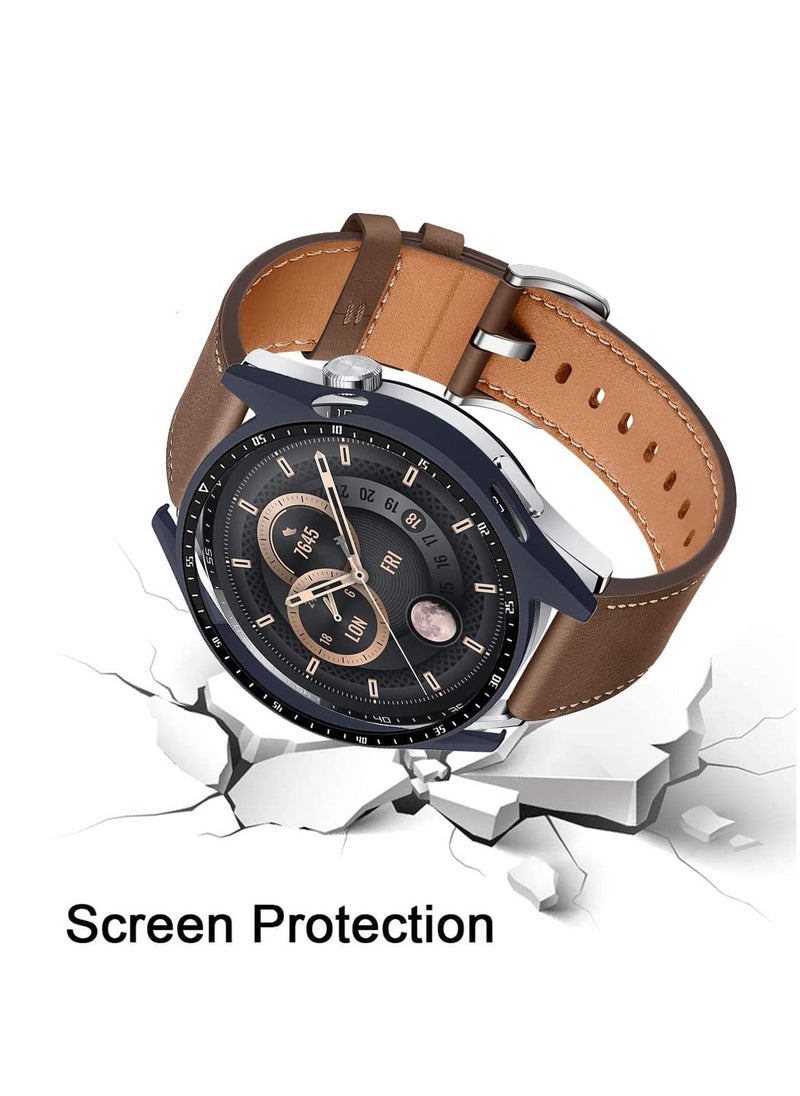 Case With Tempered Glass Screen Protector Compatible for Huawei Watch GT3 46mm, 9H Hardness 360 ° All-round Protective Cover Ultra-thin Protective PC Case Cover for With Scale(Blue)