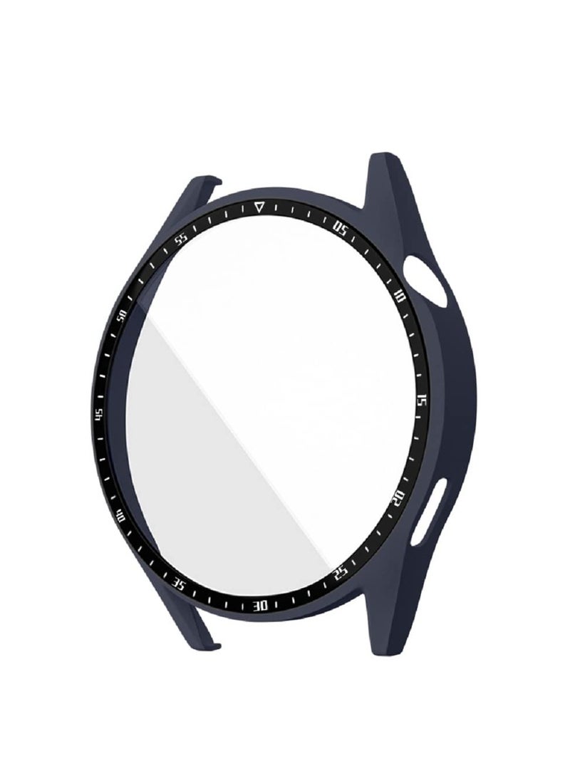 Case With Tempered Glass Screen Protector Compatible for Huawei Watch GT3 46mm, 9H Hardness 360 ° All-round Protective Cover Ultra-thin Protective PC Case Cover for With Scale(Blue)