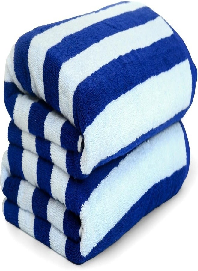 Oversized Beach Towels (2 Pack, 90x180 cm) - Extra Large 100% Cotton Summer Pool Cabana Stripe Highly Absorbent & Soft Towel (Beach Towel - 2PC, Blue)