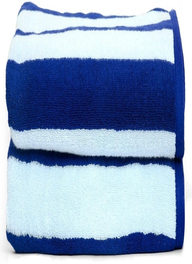 Oversized Beach Towels (2 Pack, 90x180 cm) - Extra Large 100% Cotton Summer Pool Cabana Stripe Highly Absorbent & Soft Towel (Beach Towel - 2PC, Blue)
