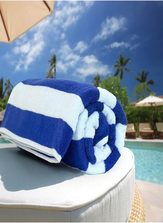 Oversized Beach Towels (2 Pack, 90x180 cm) - Extra Large 100% Cotton Summer Pool Cabana Stripe Highly Absorbent & Soft Towel (Beach Towel - 2PC, Blue)