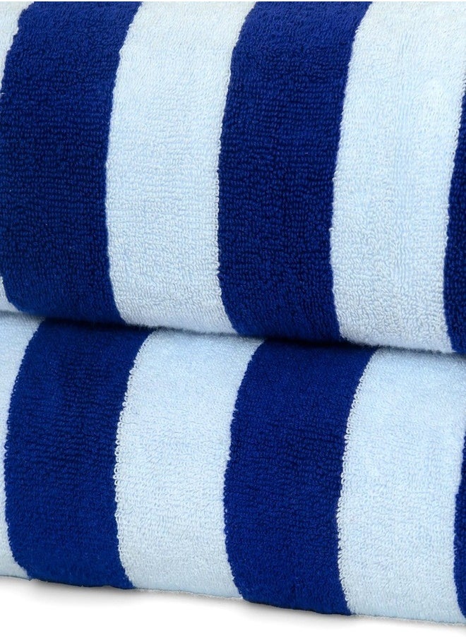 Oversized Beach Towels (2 Pack, 90x180 cm) - Extra Large 100% Cotton Summer Pool Cabana Stripe Highly Absorbent & Soft Towel (Beach Towel - 2PC, Blue)