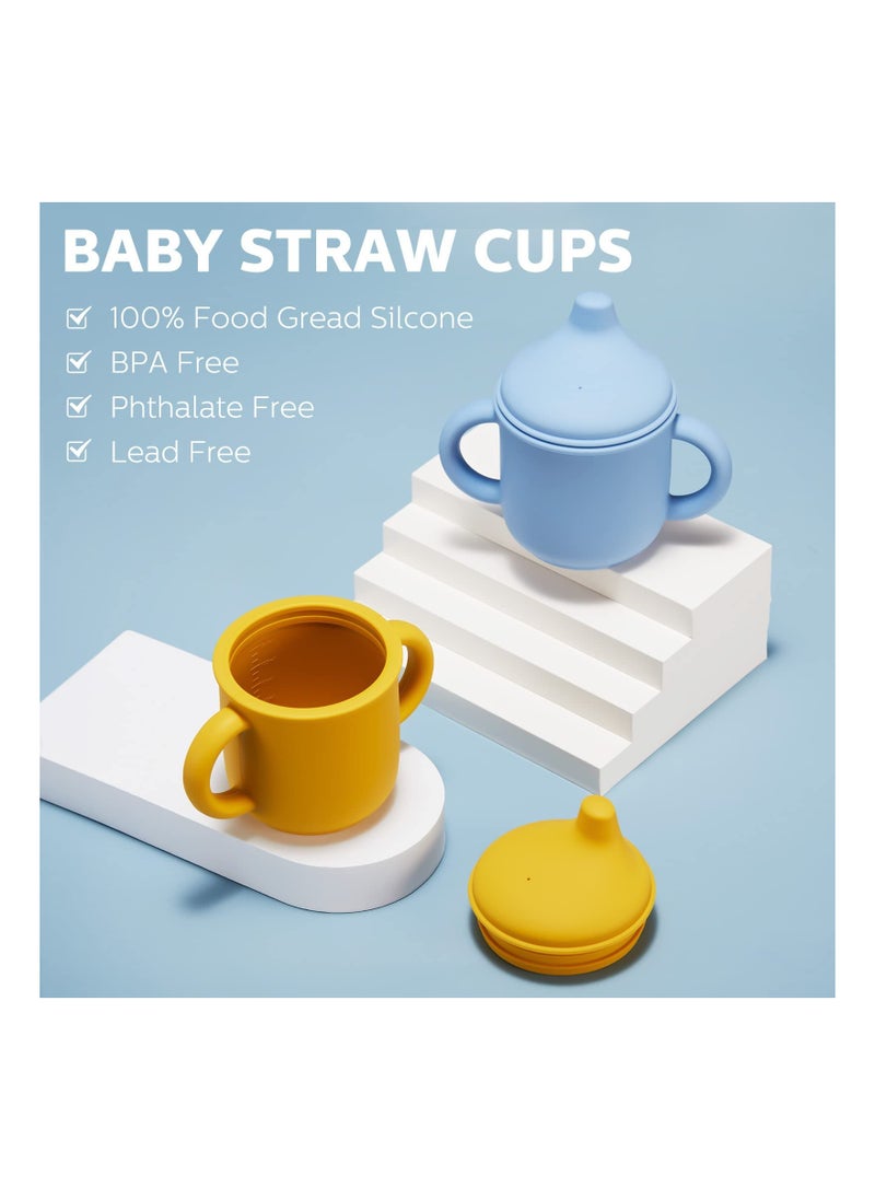 Silicone Sippy Cups for Babies 6 Months and Up, Two Handle Training Cups for Toddlers, Easy Grip Learner Cups with Spout Lid (Set of 2)