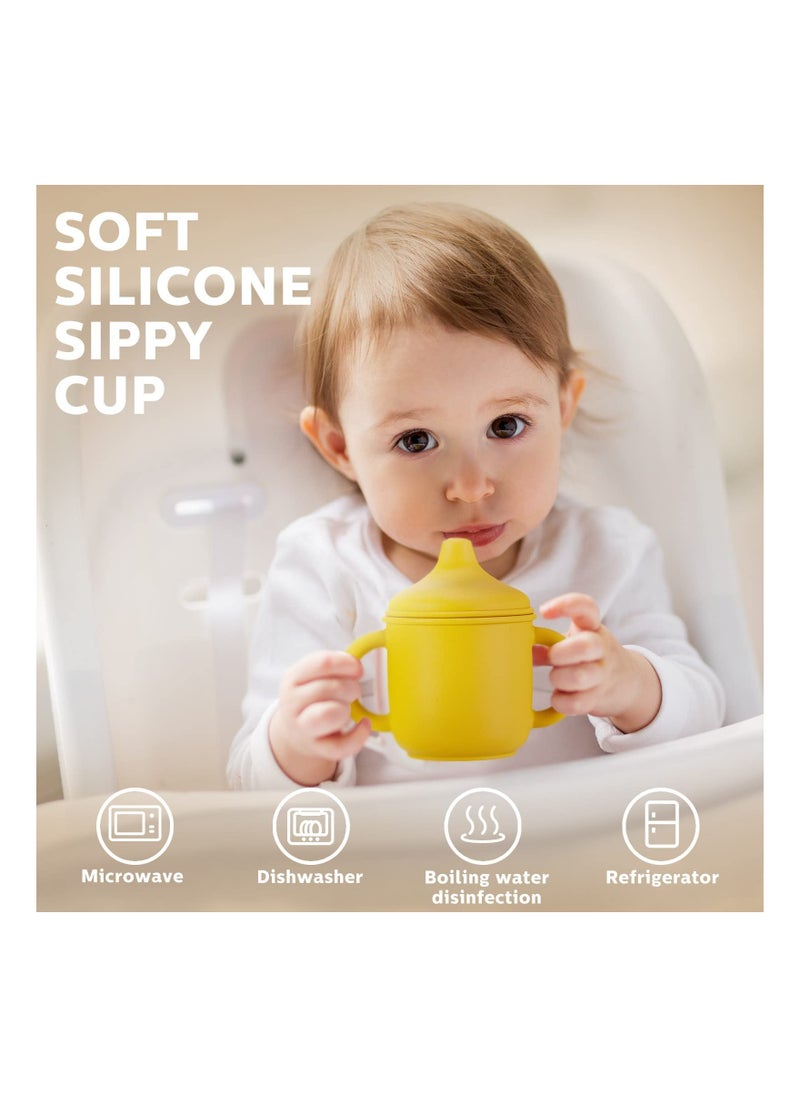 Silicone Sippy Cups for Babies 6 Months and Up, Two Handle Training Cups for Toddlers, Easy Grip Learner Cups with Spout Lid (Set of 2)