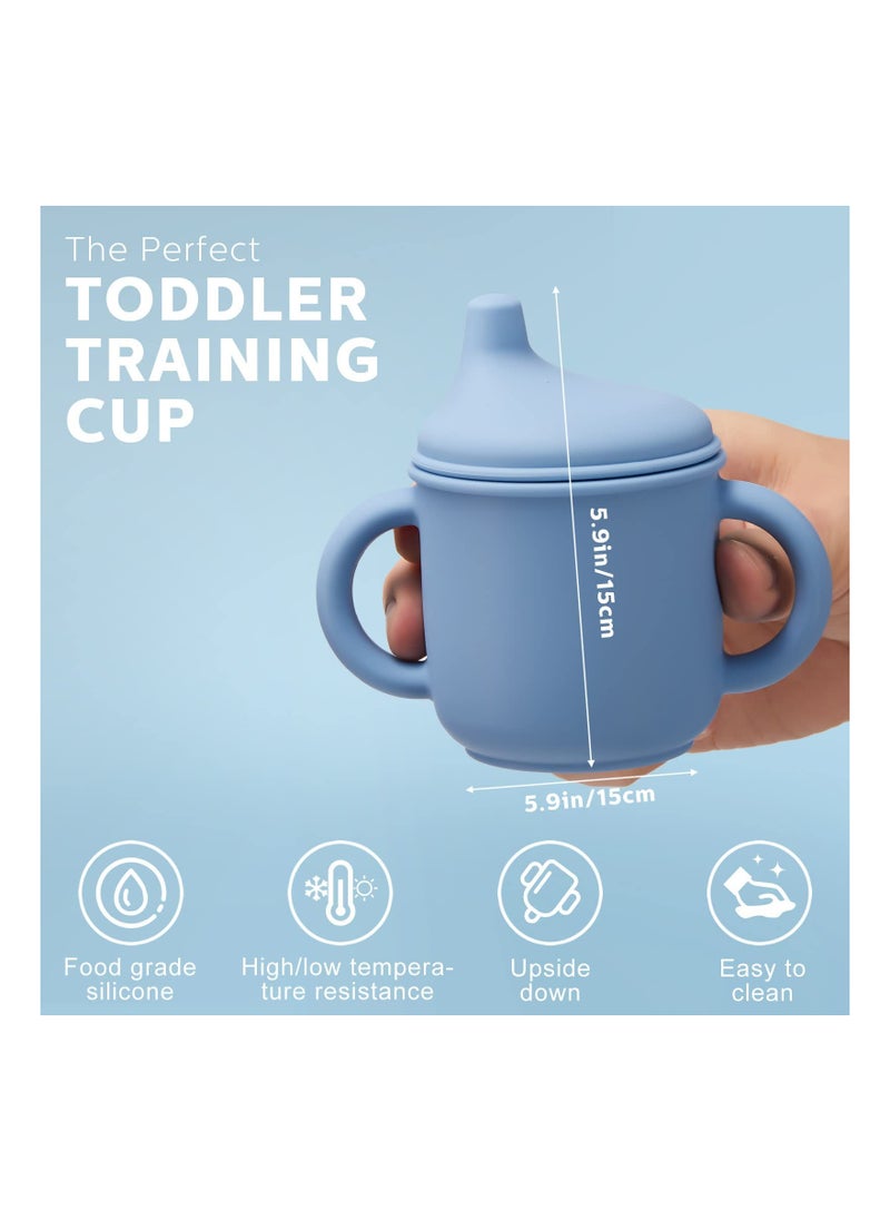 Silicone Sippy Cups for Babies 6 Months and Up, Two Handle Training Cups for Toddlers, Easy Grip Learner Cups with Spout Lid (Set of 2)