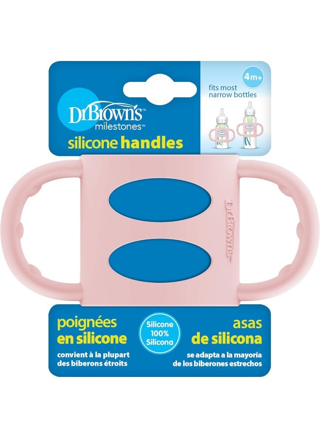 Dr. Brown's Milestones 100% Silicone Baby Bottle Handles, Narrow, Removable Easy-Grip Transitional Sippy Cup Handles, Light Pink, 4m+, 1 Pack