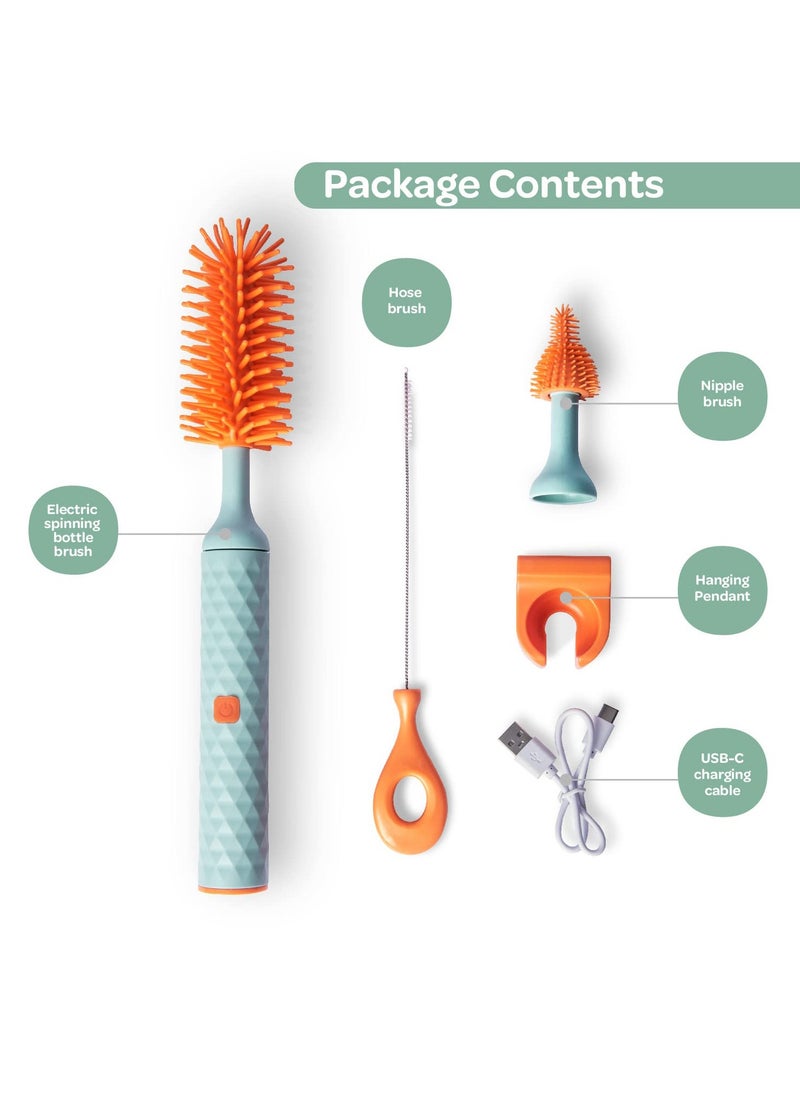 SYOSI Electric Silicone Bottle Brush, Rechargeable Bottle Brush Set, Baby Bottle Brush, Bottle Cleaning Brush, Nipple Brush, Straw Cleaner Brush, Travel Baby Essentials Set
