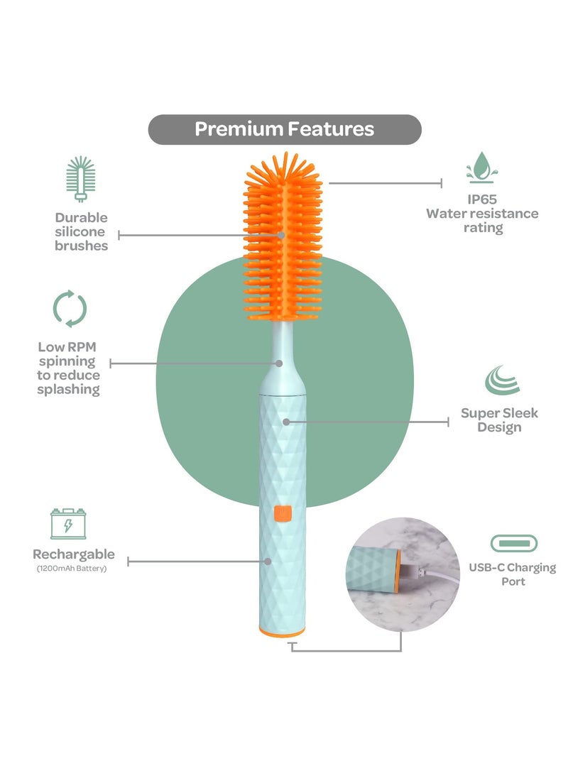 SYOSI Electric Silicone Bottle Brush, Rechargeable Bottle Brush Set, Baby Bottle Brush, Bottle Cleaning Brush, Nipple Brush, Straw Cleaner Brush, Travel Baby Essentials Set