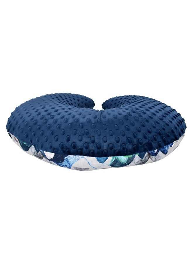 Printed Nursing Pillow Cover， Baby Sitting Support with Removable Ultra Soft Minky Cover, Tummy Time for Boys Girls (Blue)