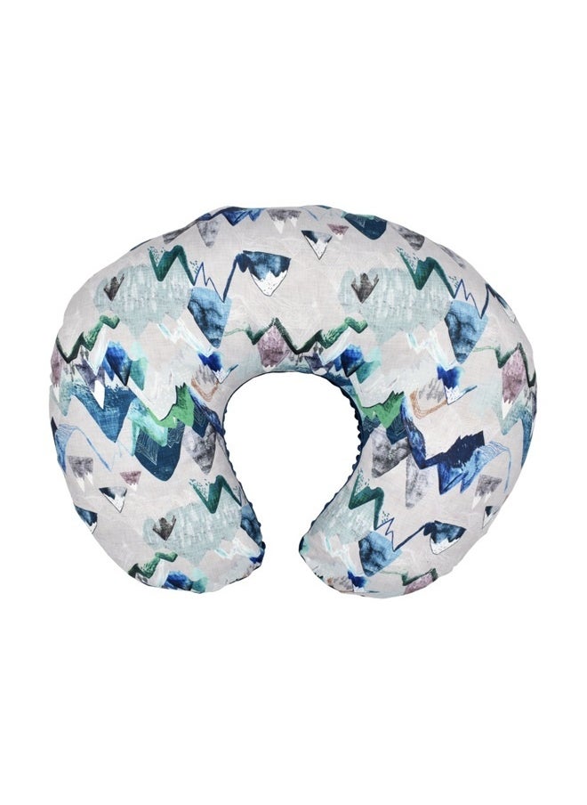 Printed Nursing Pillow Cover， Baby Sitting Support with Removable Ultra Soft Minky Cover, Tummy Time for Boys Girls (Blue)