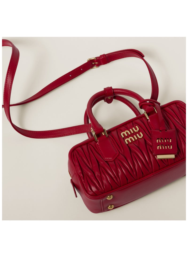 Miu Arcadia Matelassé Nappa Leather Women's Bag, Women's Tote Bag, Women's Shoulder Bag, Women's Cross body Bag, Women's Handbag, Red