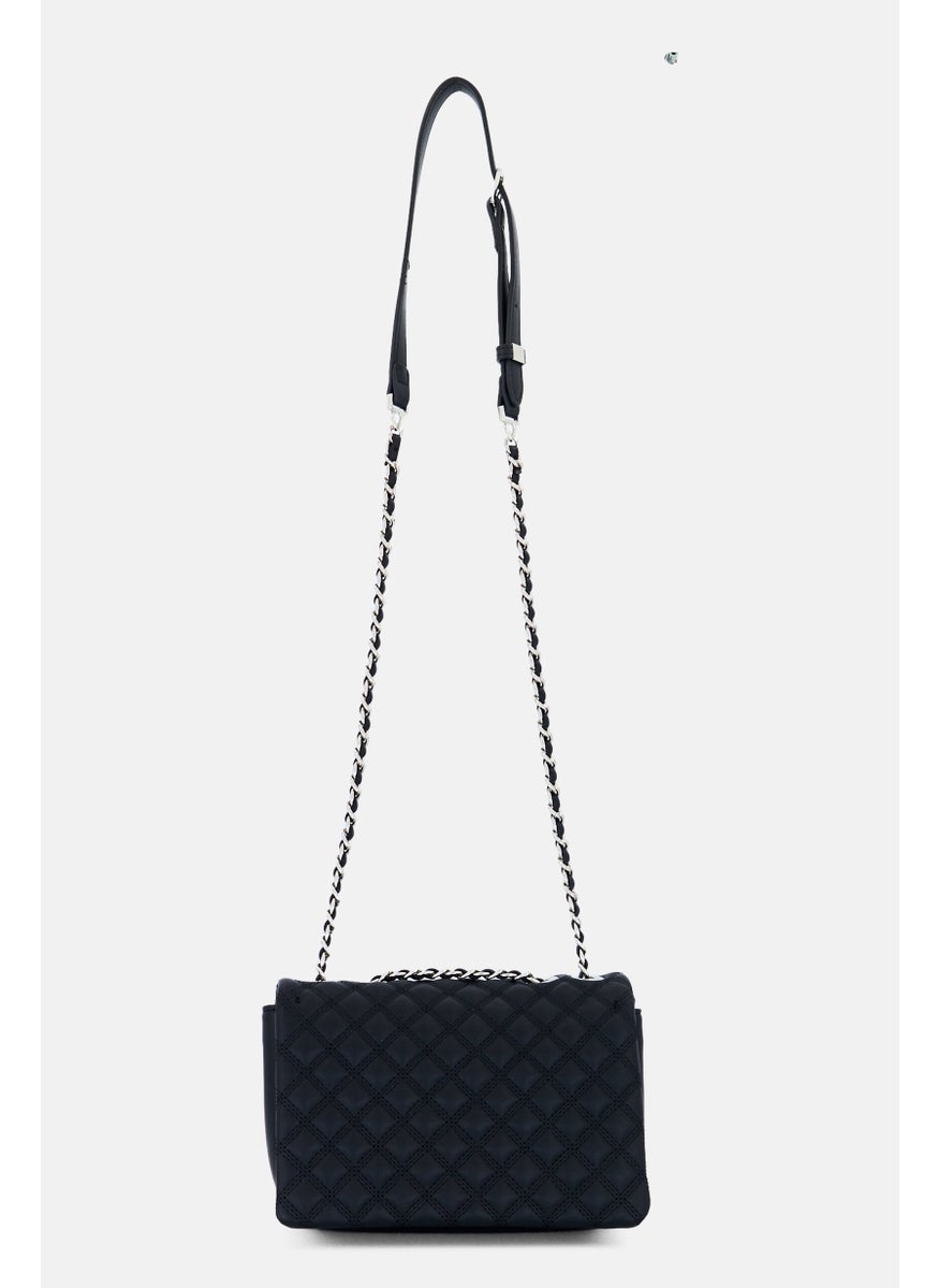 Women Brand Logo Shoulder Bag, Black