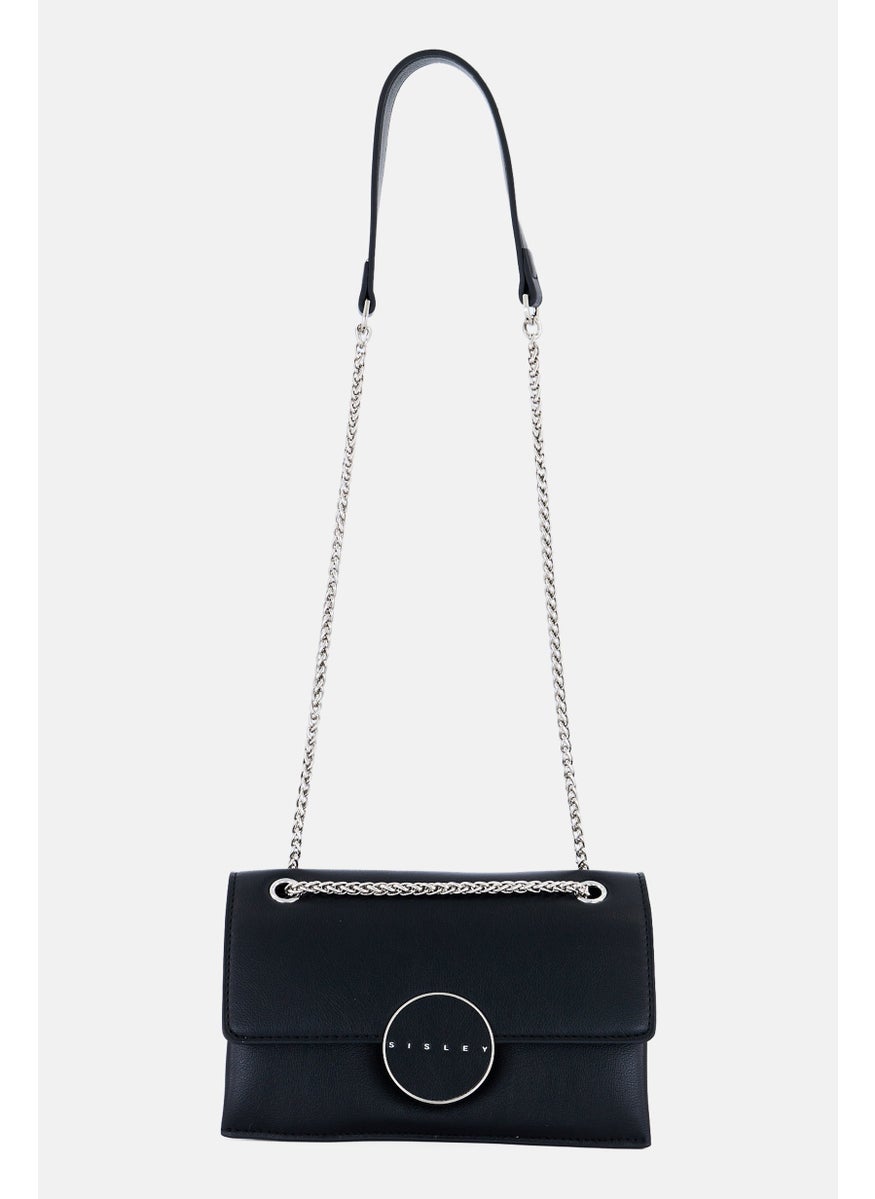 Women Brand Logo Shoulder Bag, Black