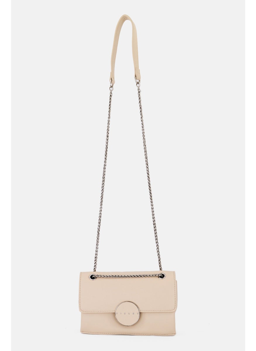 Women Brand Logo Shoulder Bag, Cream
