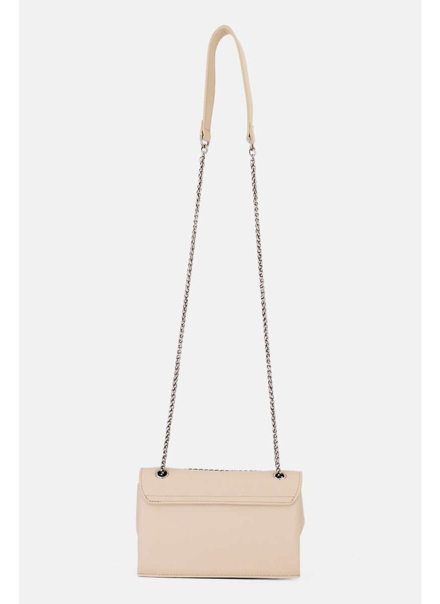 Women Brand Logo Shoulder Bag, Cream