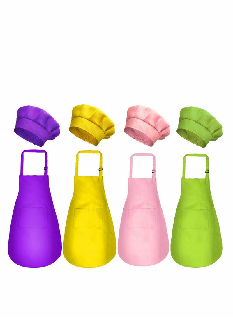 4-Piece Kids Chef Apron Set with Hat - Perfect for Cooking, Baking, and Painting - Fun and Functional Aprons for Boys and Girls with Pockets