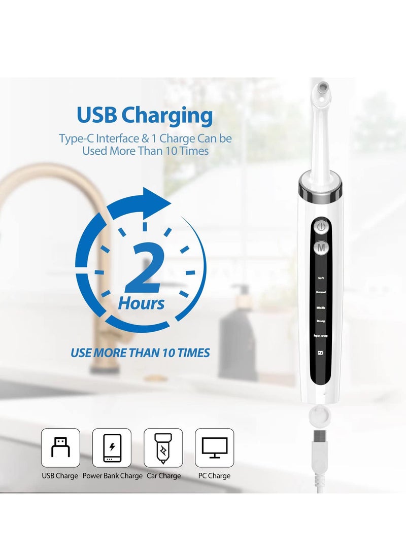5-in-1 Electric Tooth Polisher & Whitening Kit - USB Rechargeable, LED Light, Waterproof, 5 Modes for Effective Teeth Whitening & Plaque Removal