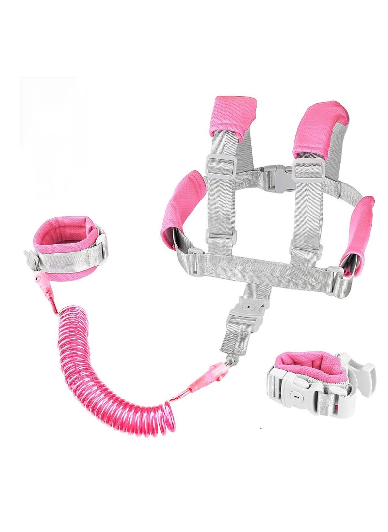 Anti Lost Toddler Leash, with Backpack Harness Wrist Link, Baby Leash Safety Walking Link for Kids Keep Your Runner Close and Safe in Crowd Public Pink