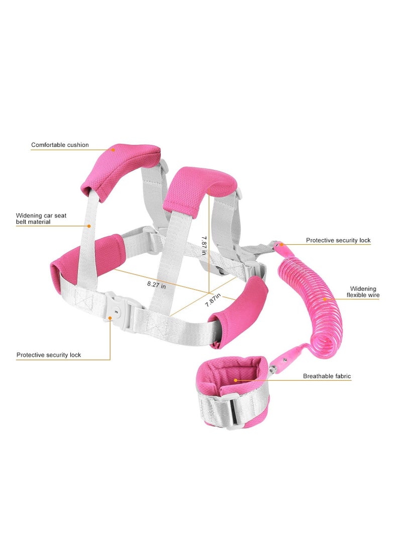 Anti Lost Toddler Leash, with Backpack Harness Wrist Link, Baby Leash Safety Walking Link for Kids Keep Your Runner Close and Safe in Crowd Public Pink