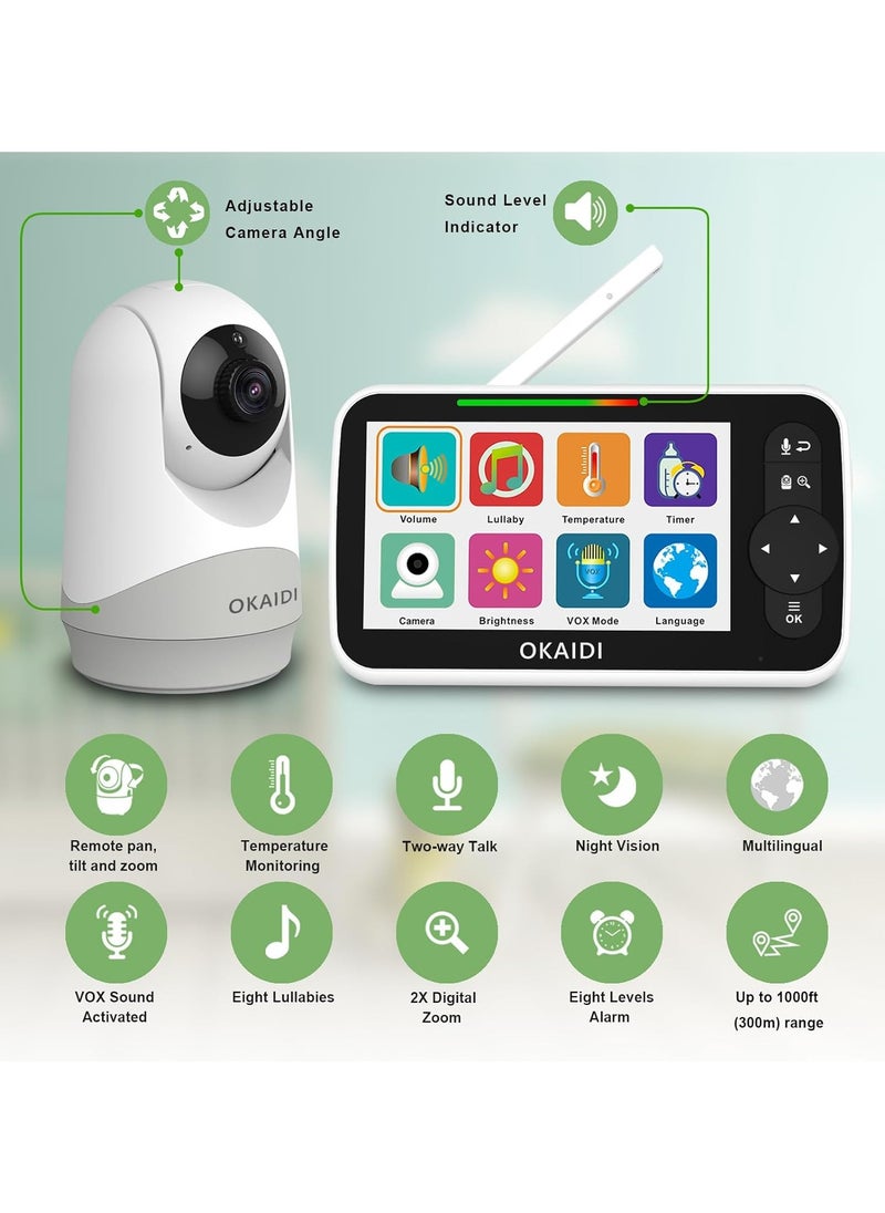 OKAIDI Baby Monitor with Camera and Audio, 5
