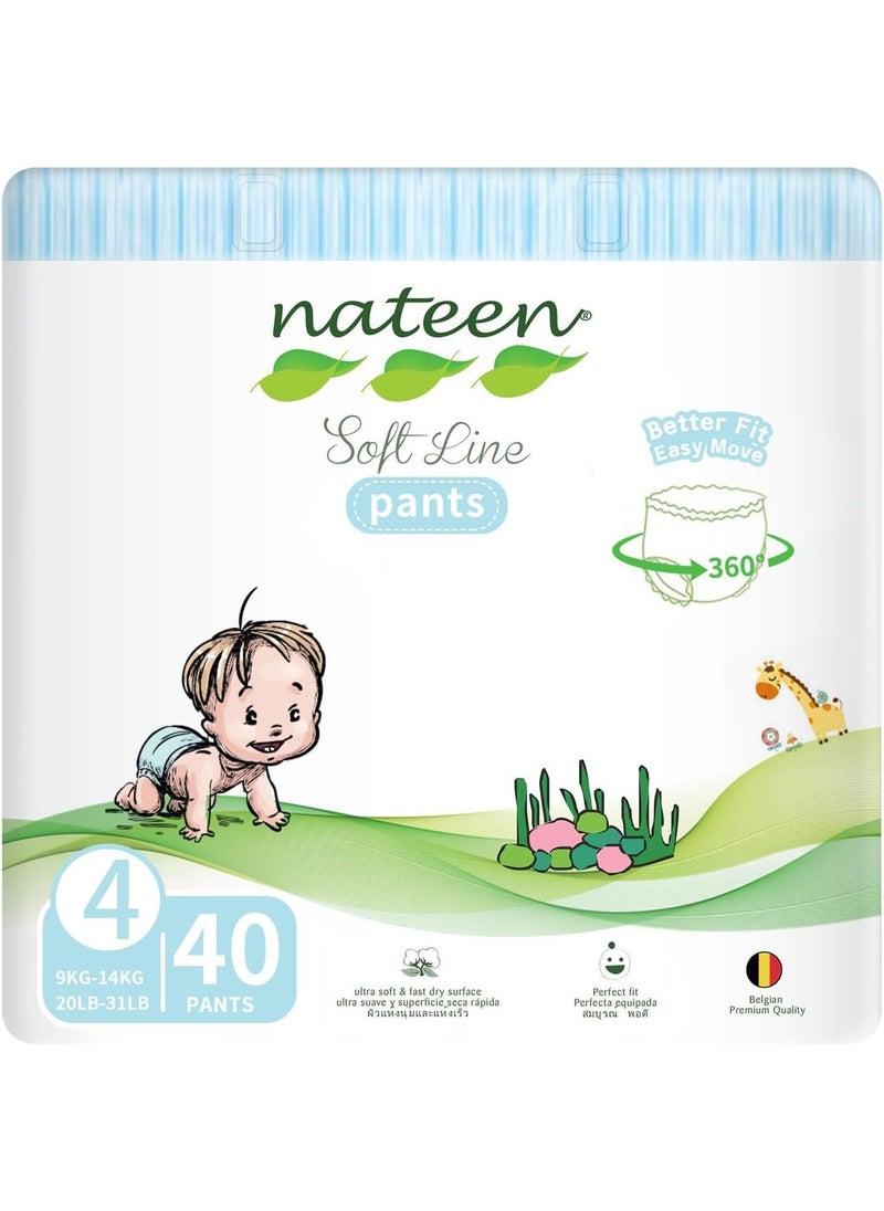 Soft Line Baby Pants Diapers,Size 4 (9-14kg),Large Baby Pull Ups,40 Count Diaper Pants,Super Soft and Breathable Baby Diapers
